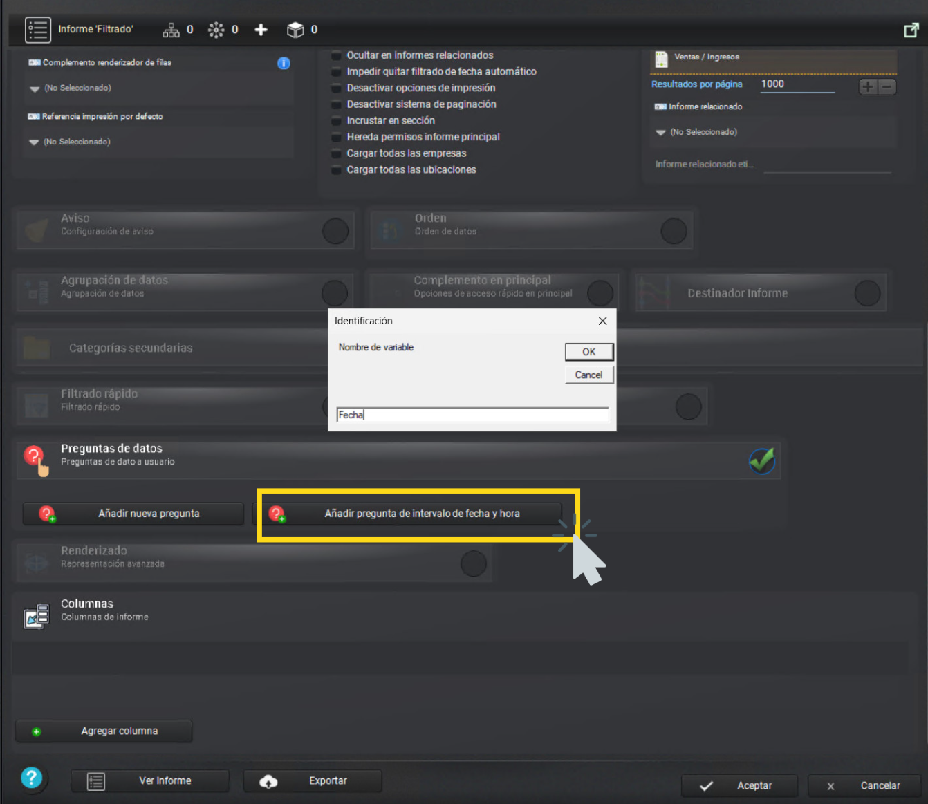 Configuración de variable de fecha en informe