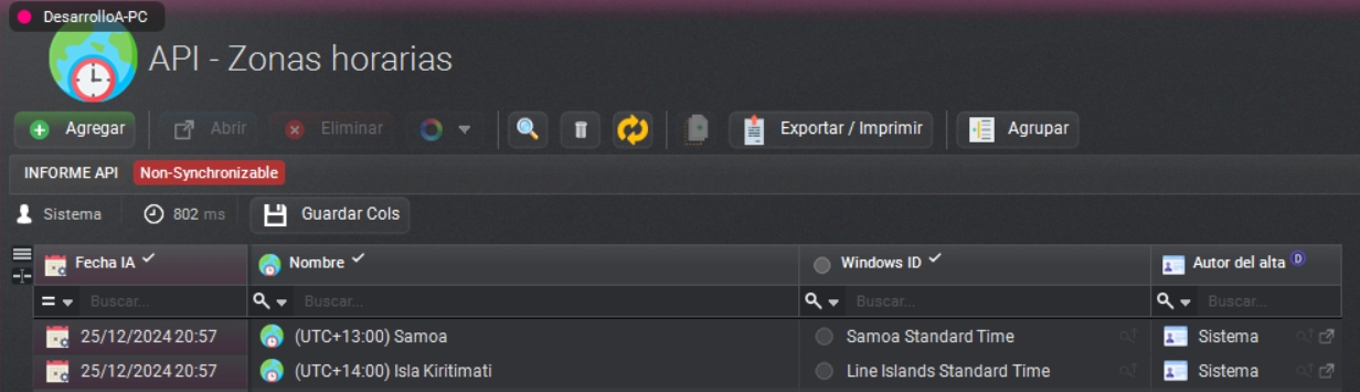 Informe No Sincronizable